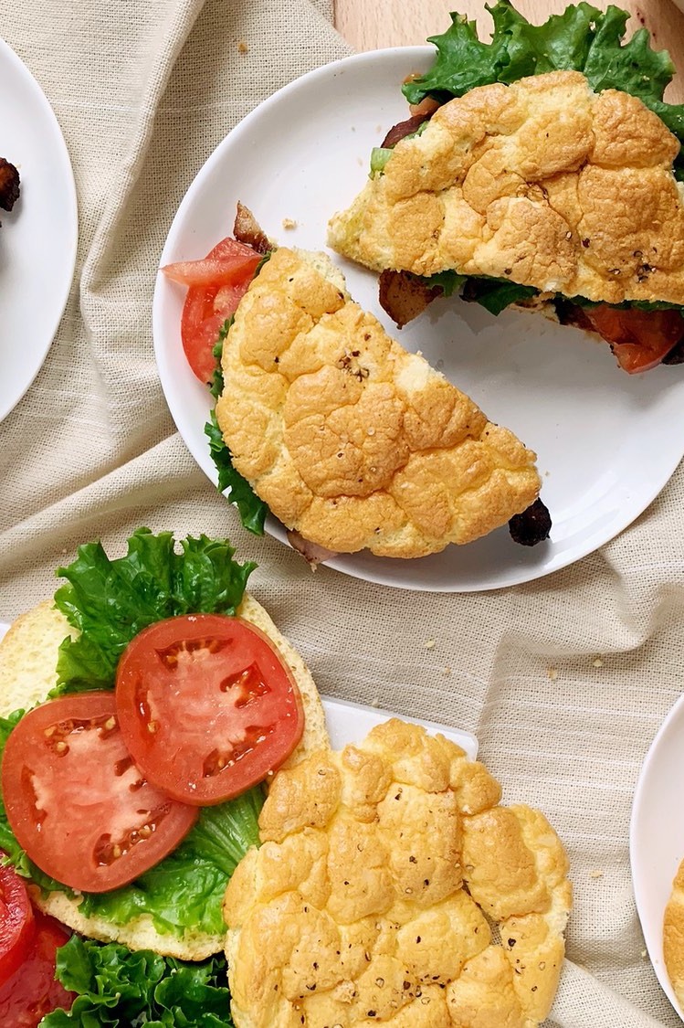 Classic low carb cloud bread used to make BLT sandwiches.