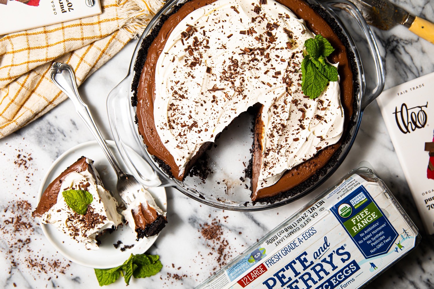 Made with Pete and Gerry's Organic Eggs, espresso powder, and Theo Chocolate's organic, Fair Trade dark chocolate, this might be the creamiest and dreamiest chocolate mocha cream pie of all time.