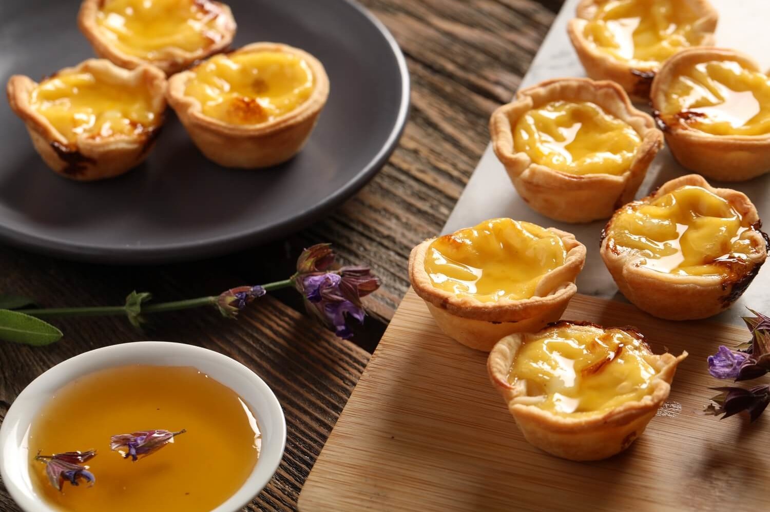 Recipe for Chinese egg tarts created by Chef Edward Lee. These sweet and savory puff pastry bites are filled with eggs, evaporated milk, and honey. | peteandgerrys.com 