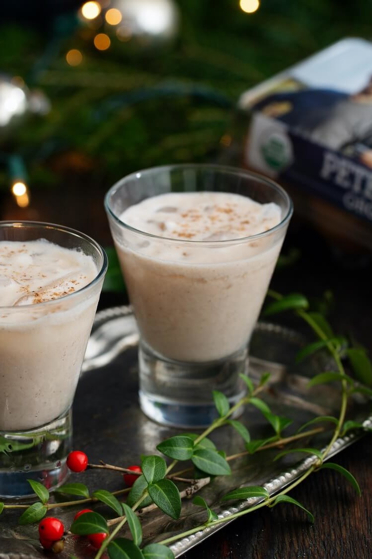 Dairy-free eggnog made with almond milk, coconut milk, egg whites, and maple syrup. Can be mixed with rum for a big batch party drink. | peteandgerrys.com 